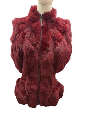 Fur Genuine Rabbit Fur Vest with Sweater gathering around waist L
